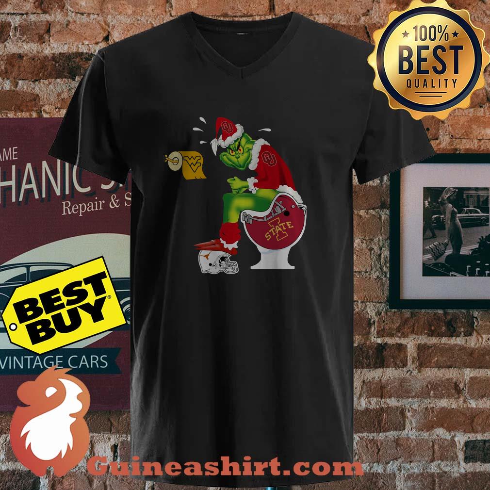 Oklahoma Sooners Grinch Santa Toilet Christmas v neck