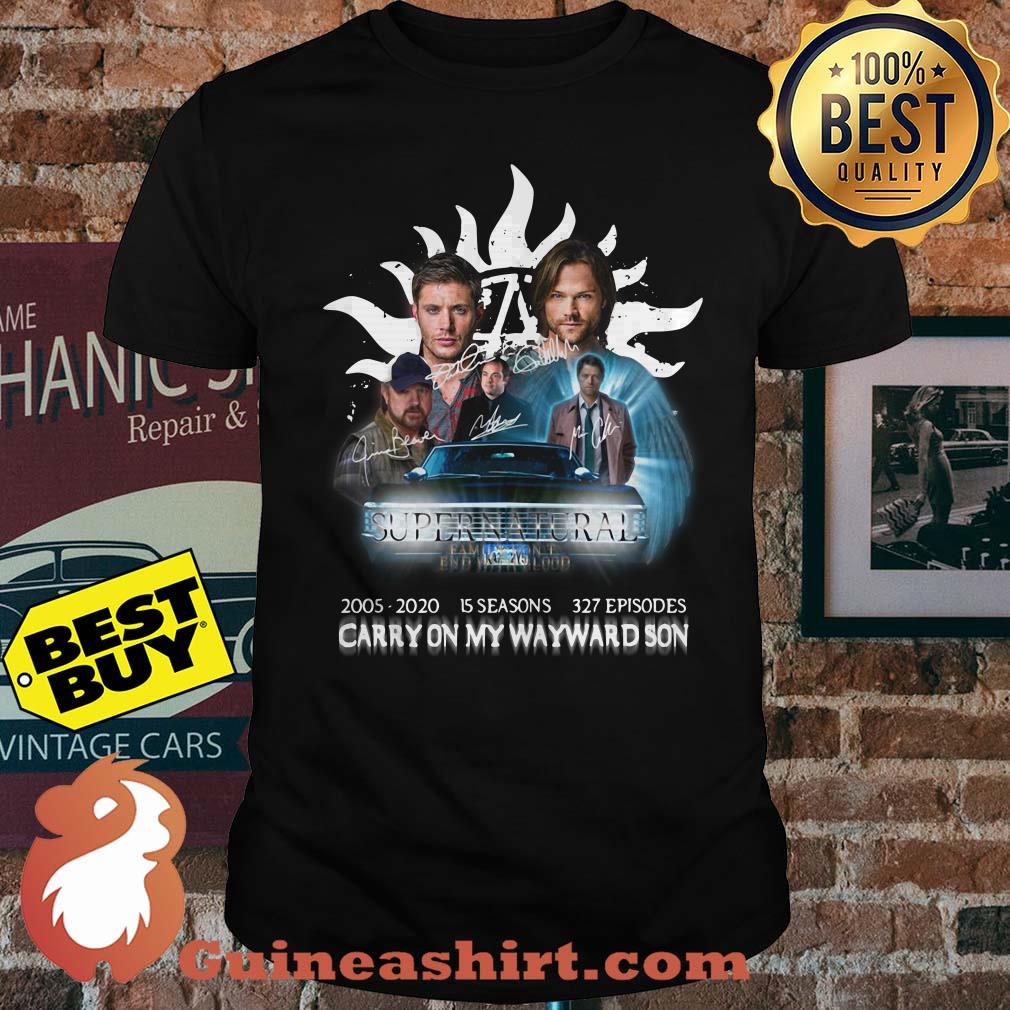 Supernatural 2005-2020 15 seasons 327 episodes carry on my wayward son shirt