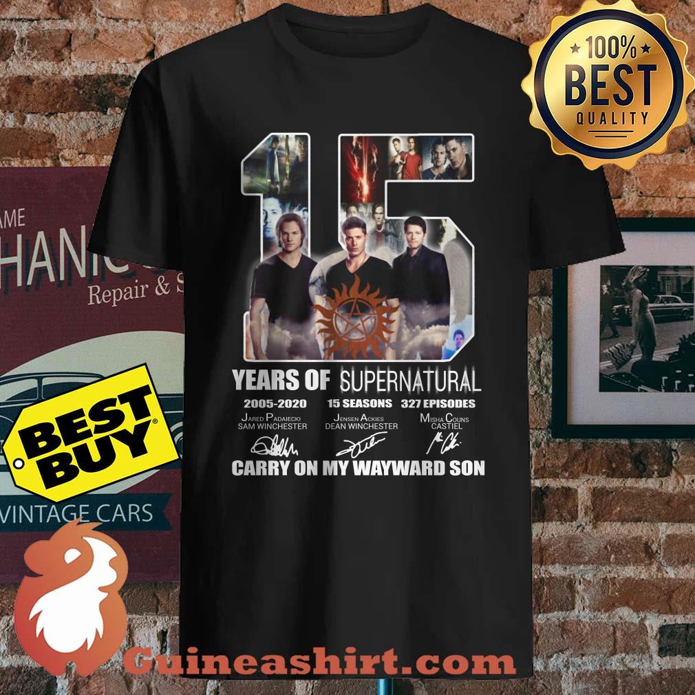 15 years of Supernatural 2005-2020 Carry on my wayward son signature v neck