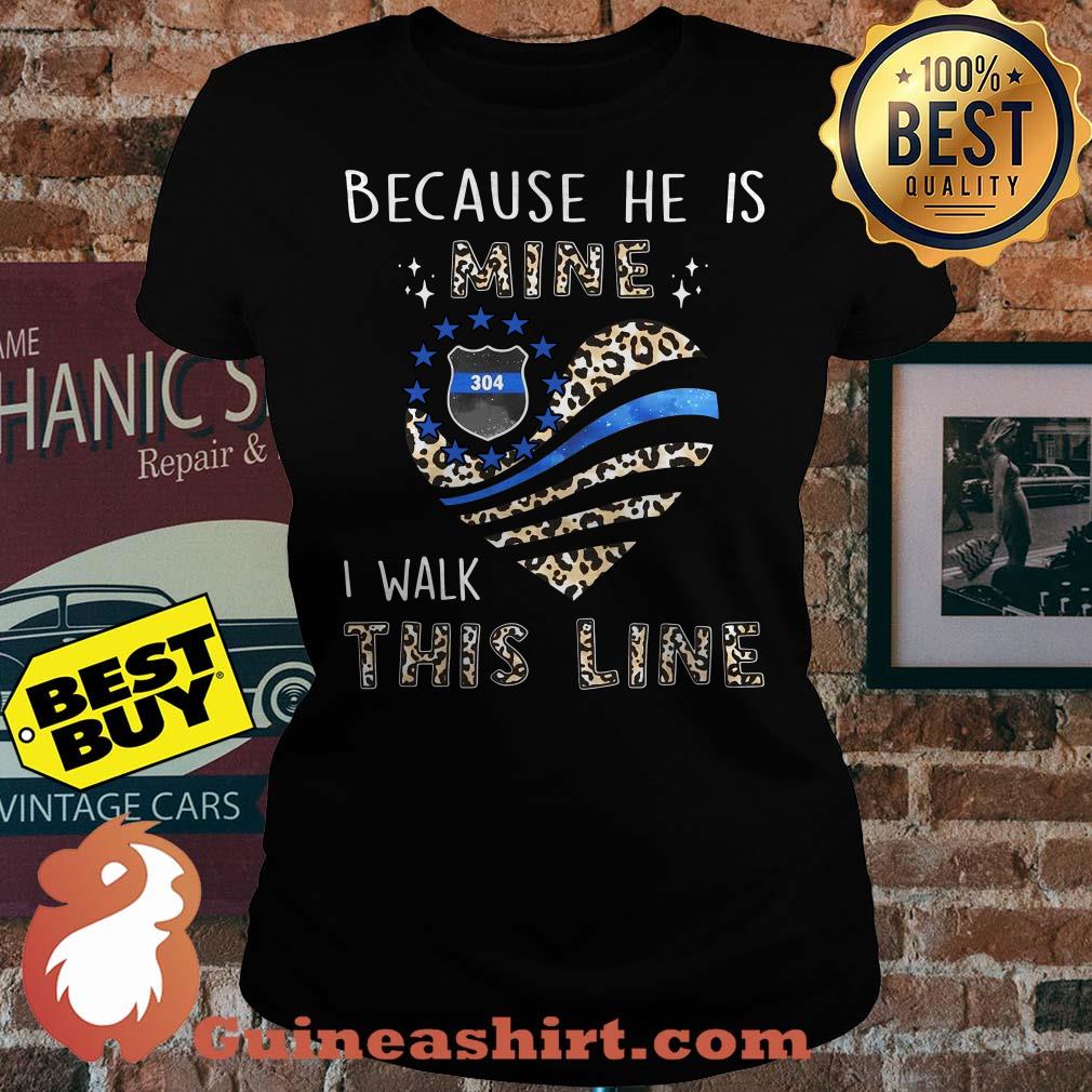 Because he is mine I walk this line Leopard flag heart ladies tee