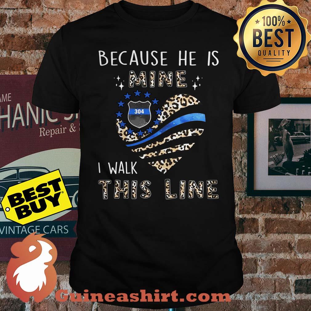 Because he is mine I walk this line Leopard flag heart shirt
