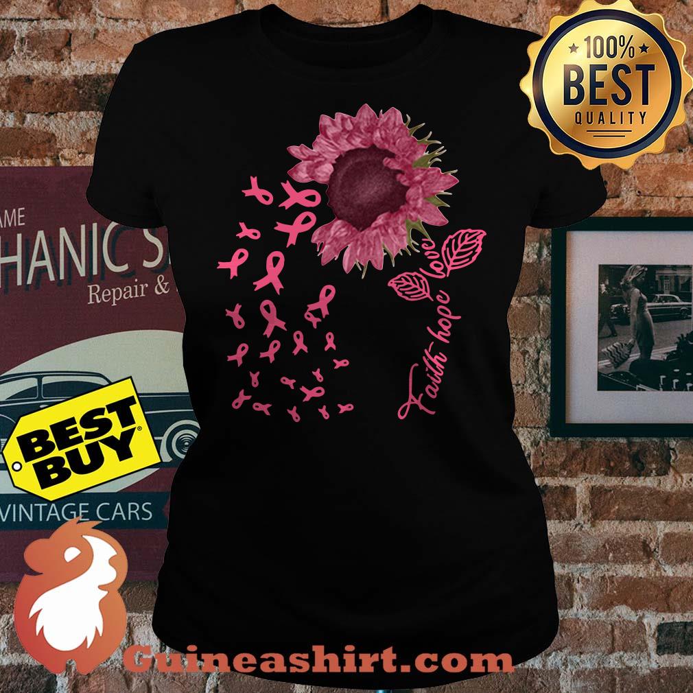 Faith Hope Love sunflower pink awareness ladies tee