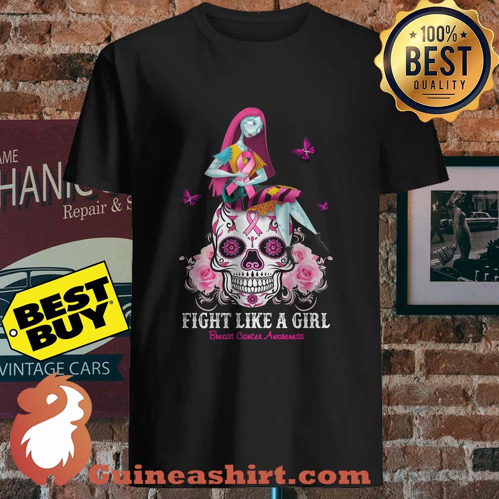 Fight Like A Girl Breast Cancer Awareness Skull Flower shirt