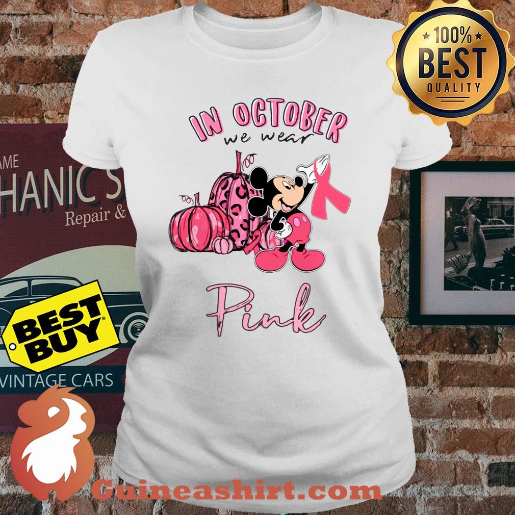 In October we wear pink Mickey Mouse awareness Halloween ladies tee