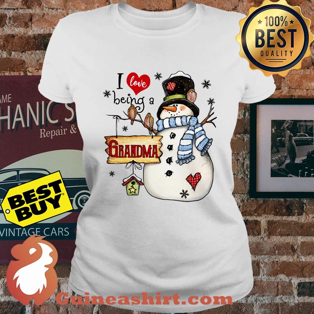 I Love Being A Grandma Snowman Heart ladies tee