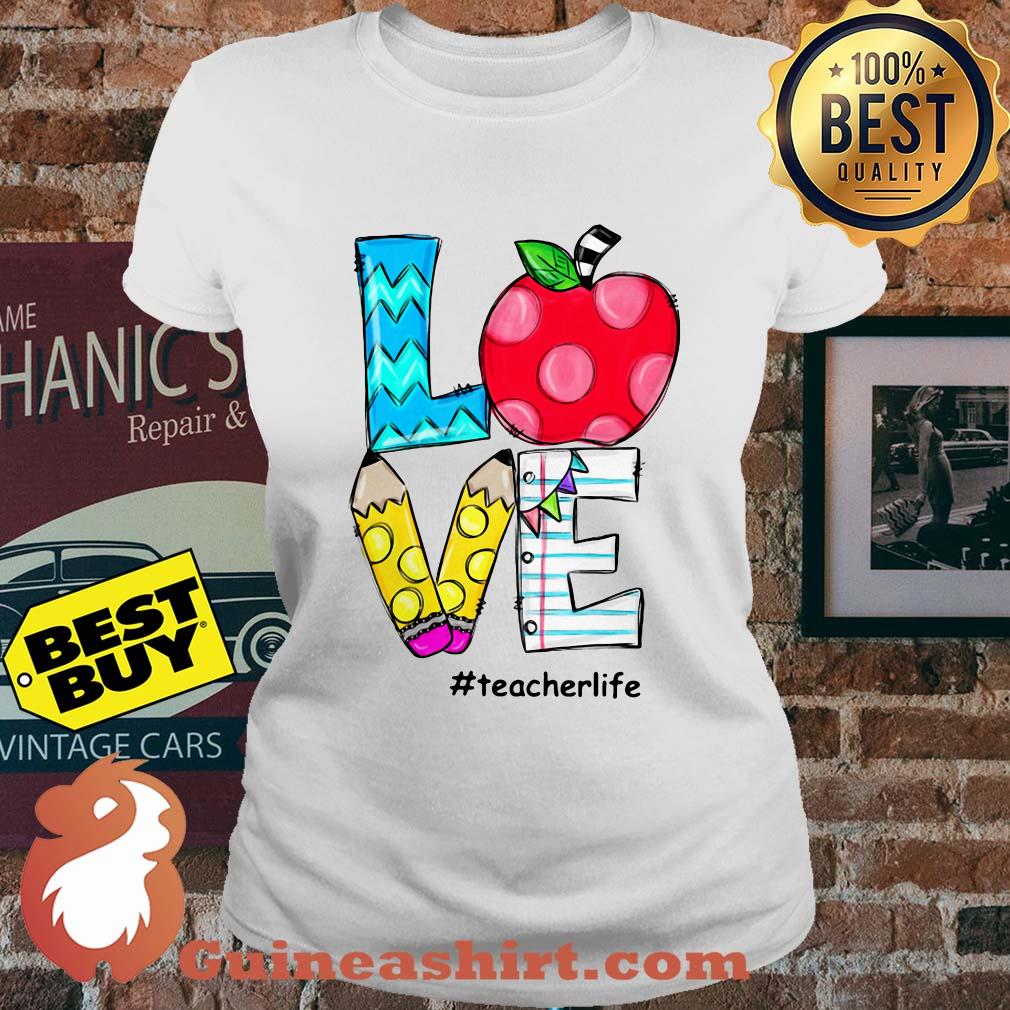 Love Teacher Life Apple Pen Book ladies tee