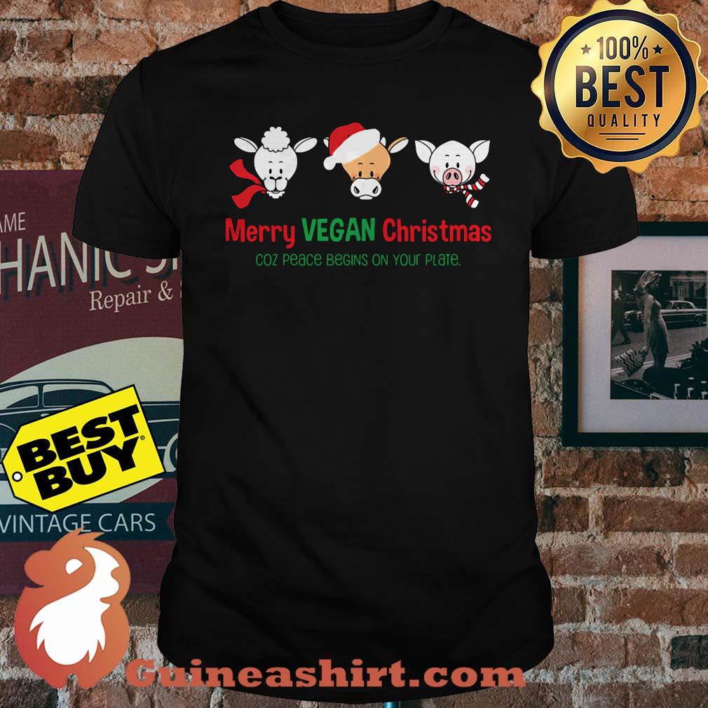 Merry Vegan Christmas Coz Peace Begins On Your Plate shirt