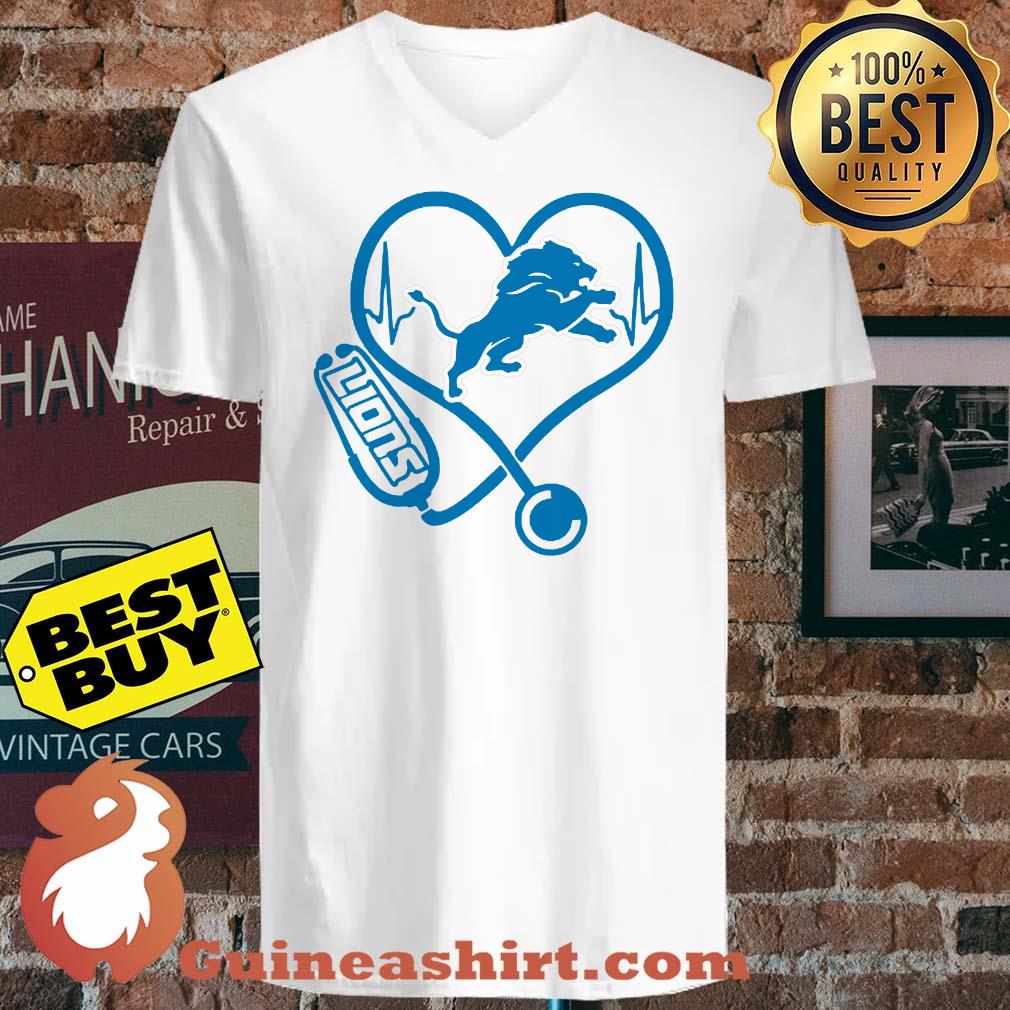 Nurse Heartbeat Love Detroit Lions v neck
