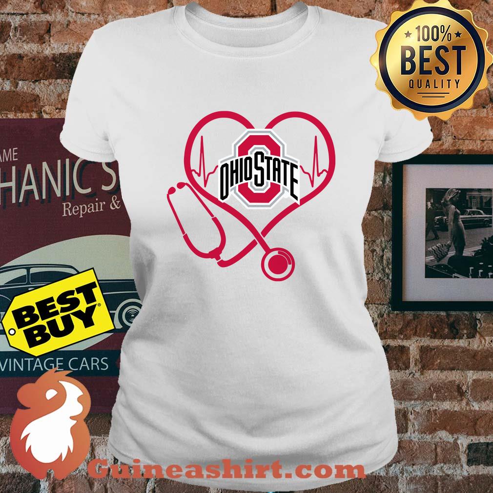 Ohio State Buckeyes nurse Stethoscope love heartbeat ladies tee