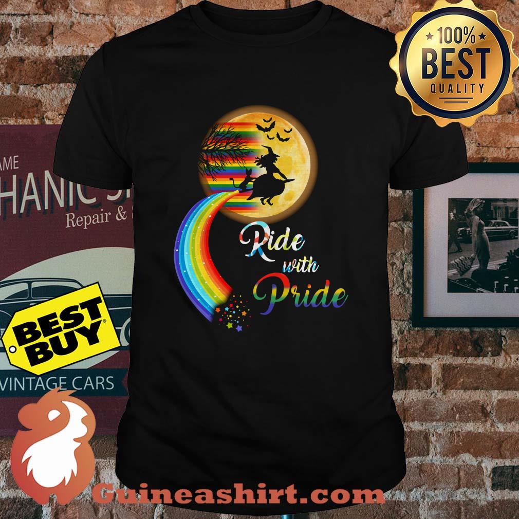 Ride with Pride Halloween witch Moon rainbow shirt