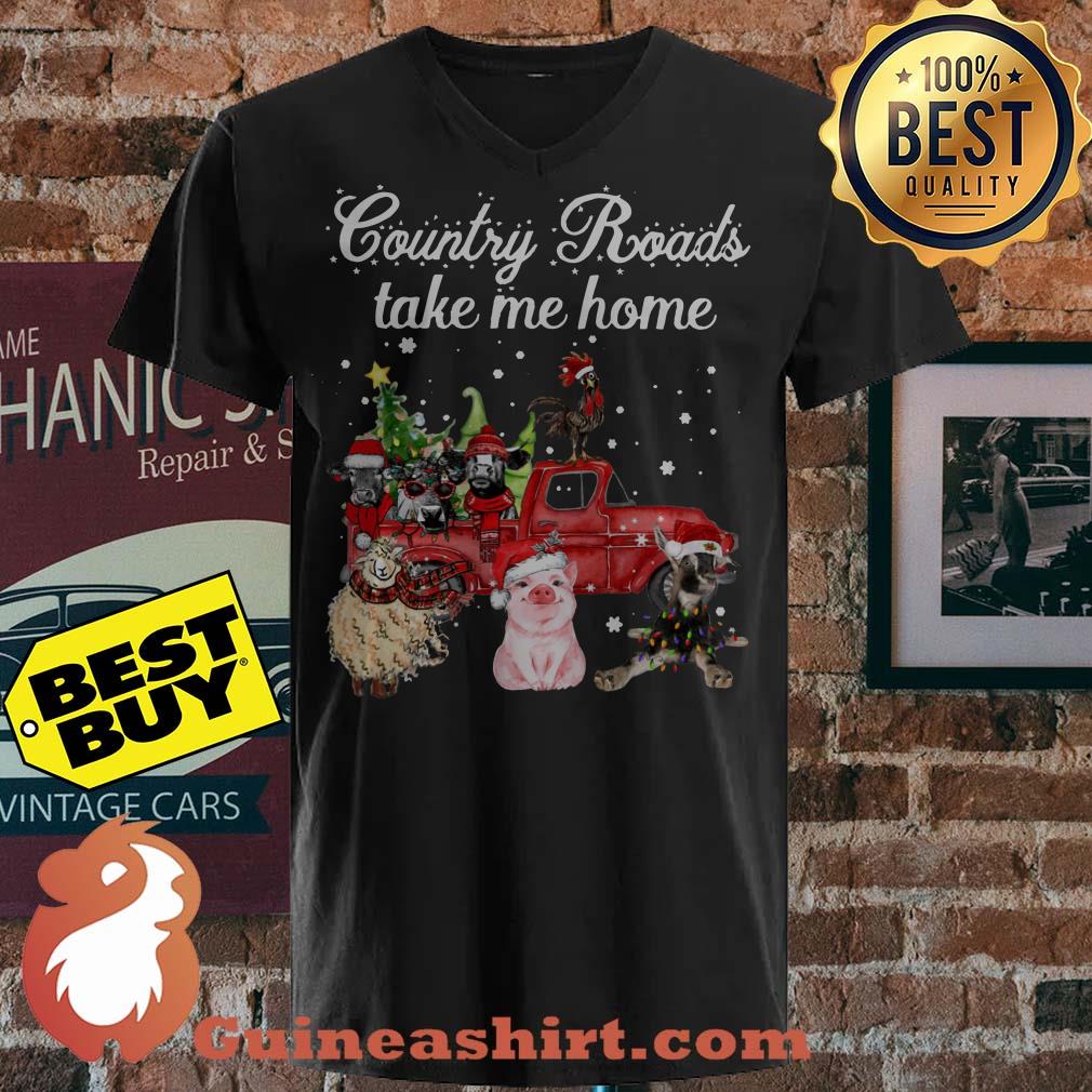 Country Roads Take Me Home Car Animals Christmas v neck