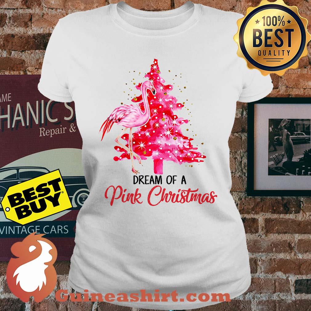 Flamingo Dream Of A Pink Christmas ladies tee