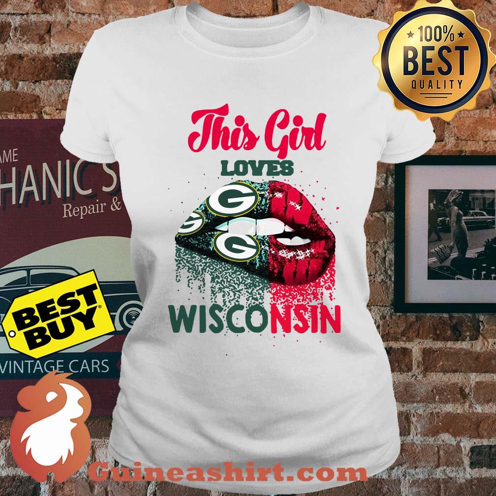 This Girl Loves Wisconsin Badgers And Green Bay Packers Lips ladies tee