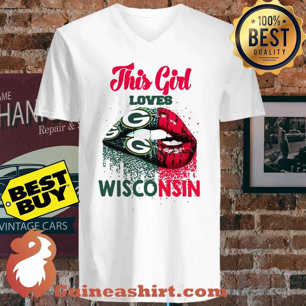 This Girl Loves Wisconsin Badgers And Green Bay Packers Lips shirt