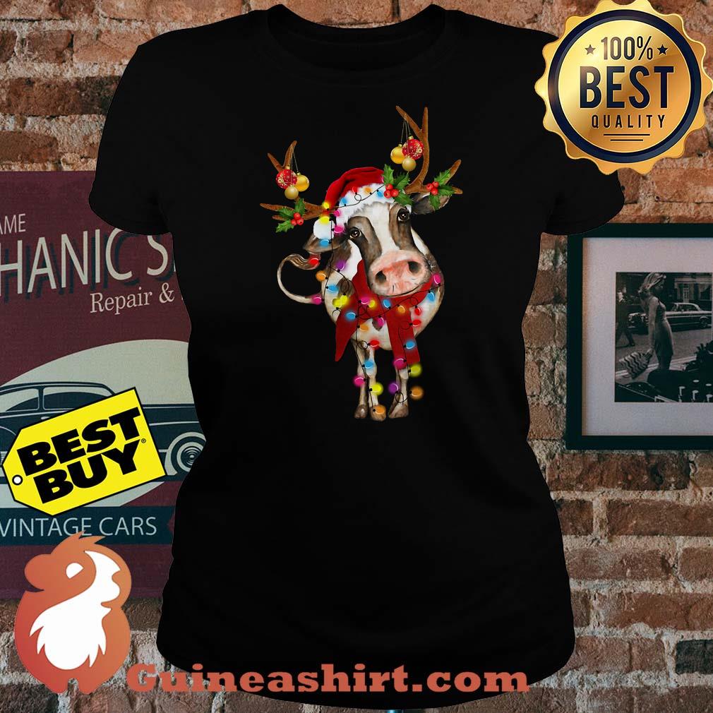 Santa Cow Gorgeous Reindeer Light Christmas ladies tee