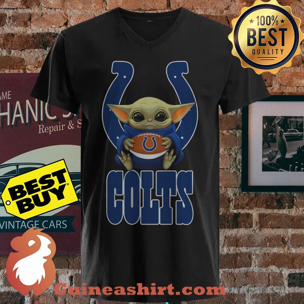 Baby Yoda Hug Indianapolis Colts Ball Logo v neck sweater