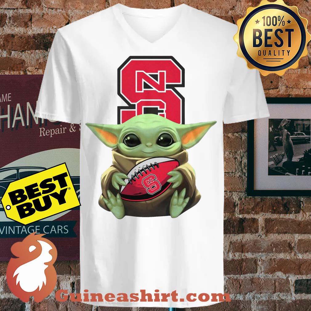 Baby Yoda Hug NC State Wolfpack Ball Logo v neck sweater