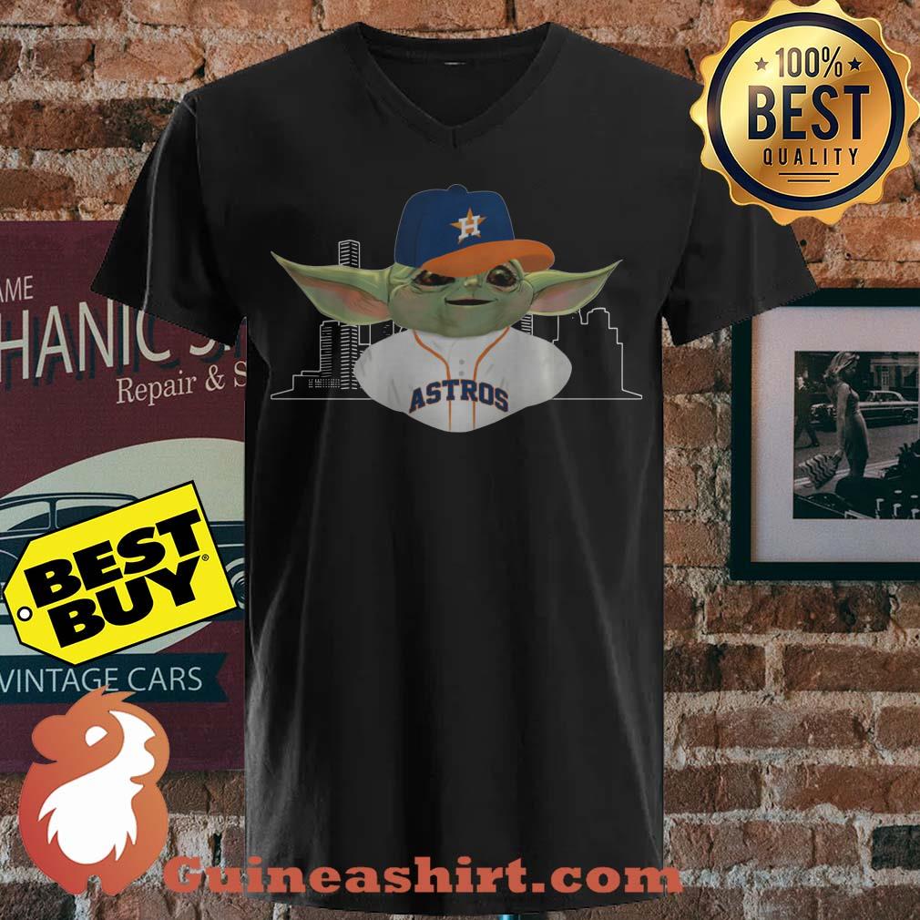 Baby Yoda Player Houston Astros Logo v neck sweater