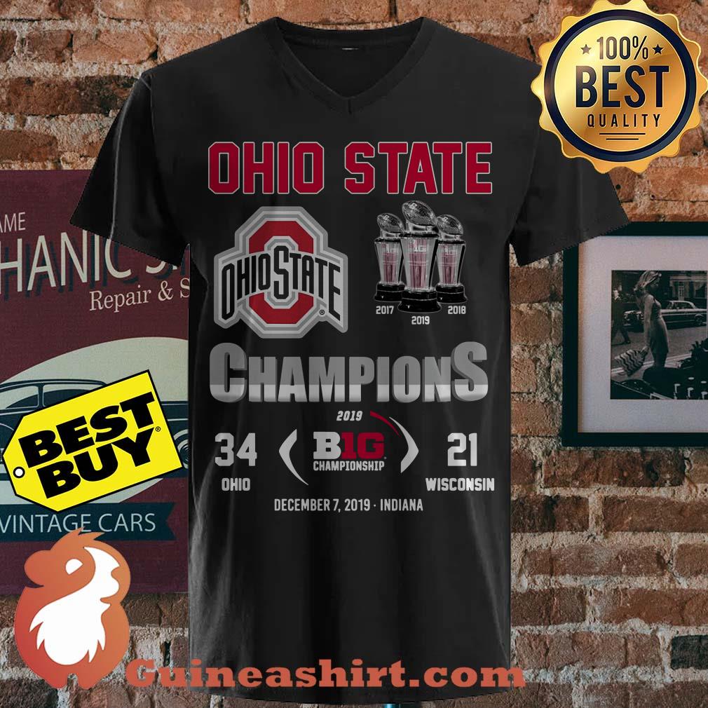 Ohio State Three Cups Champions Logo v neck sweater