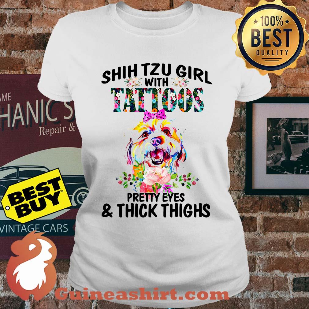 Shih Tzu Girl With Tattoos Pretty Eyes Thick Things Dog Flower ladies tee sweater