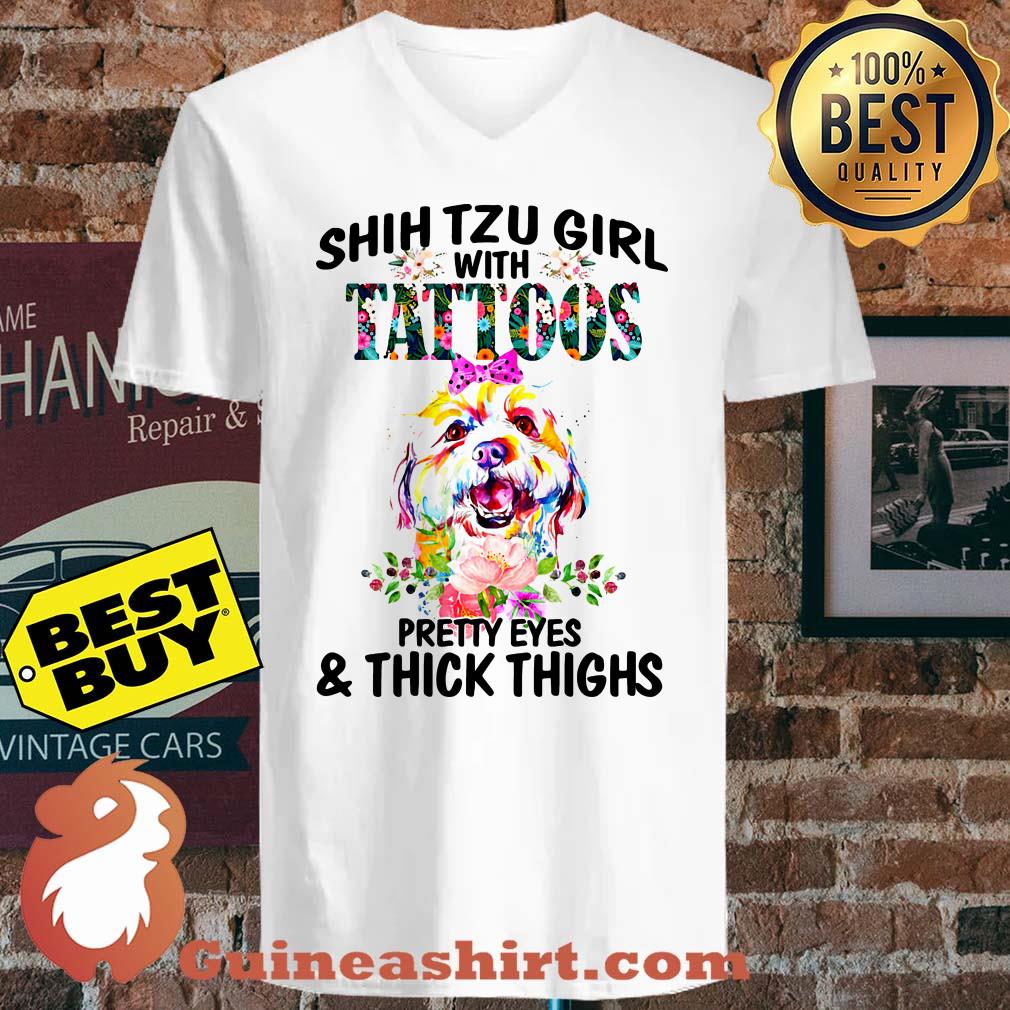 Shih Tzu Girl With Tattoos Pretty Eyes Thick Things Dog Flower shirt sweater
