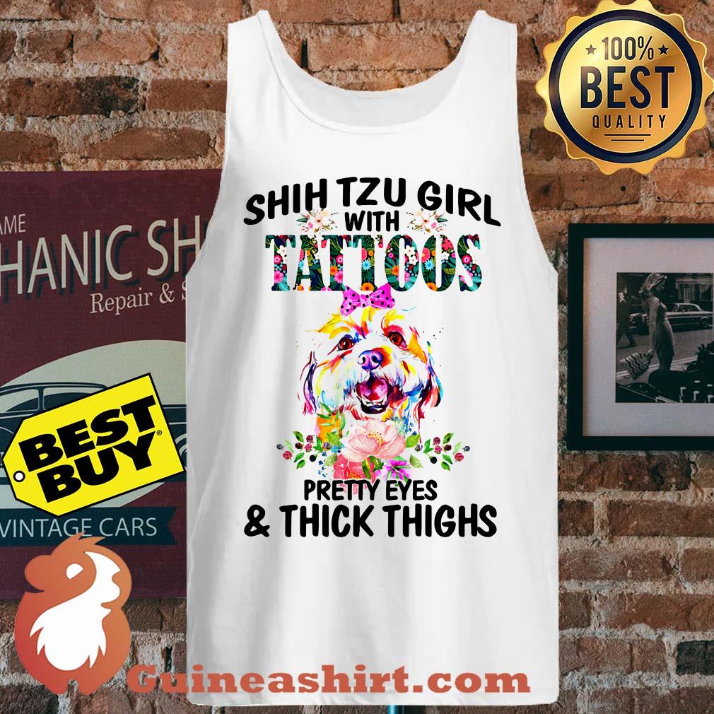 Shih Tzu Girl With Tattoos Pretty Eyes Thick Things Dog Flower tank top sweater