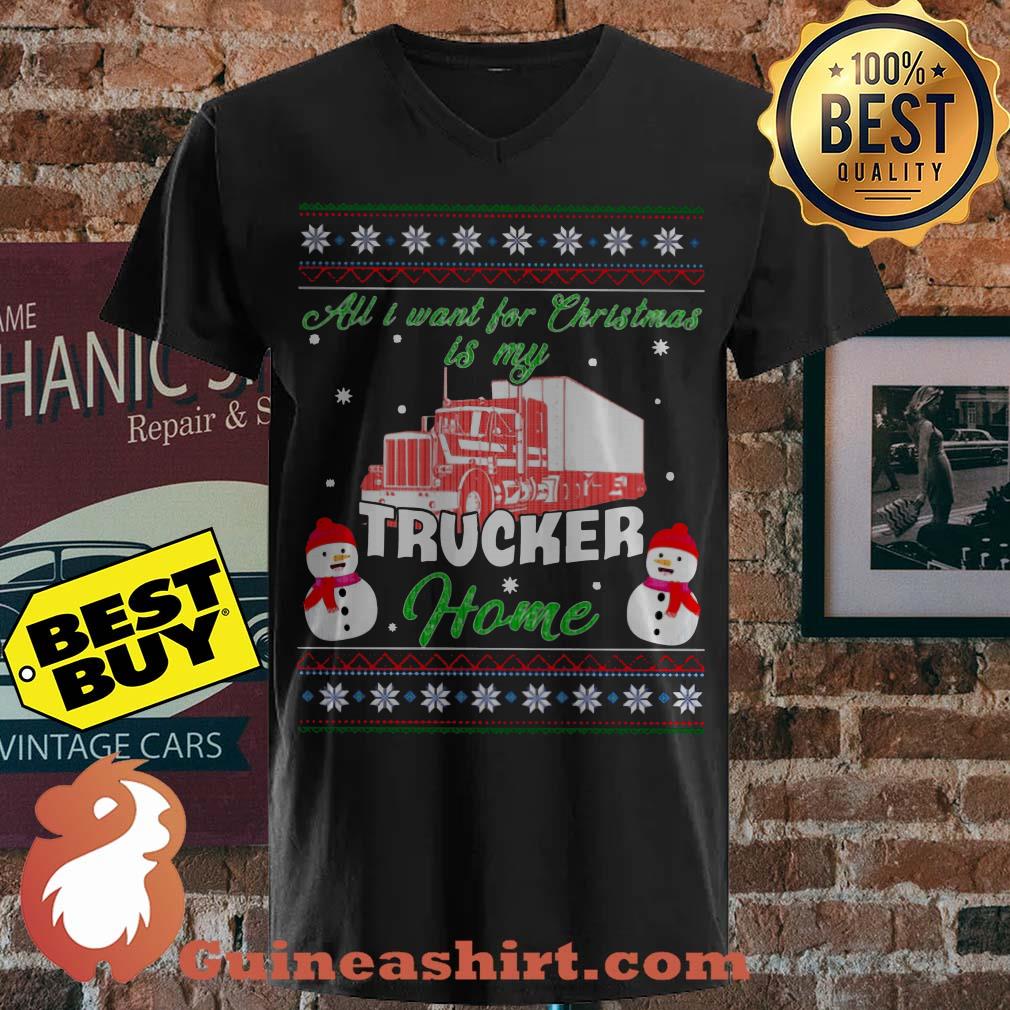 All I Want For Christmas Is My Trucker Snowman Home Vintage v neck