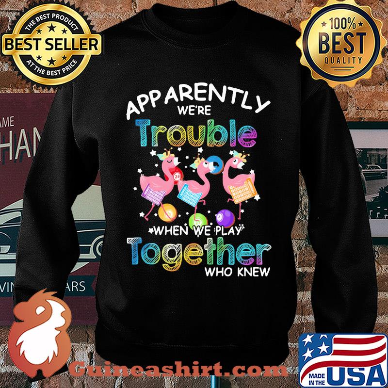 Apparently we're trouble when we play together who knew Flamingo version s Sweater