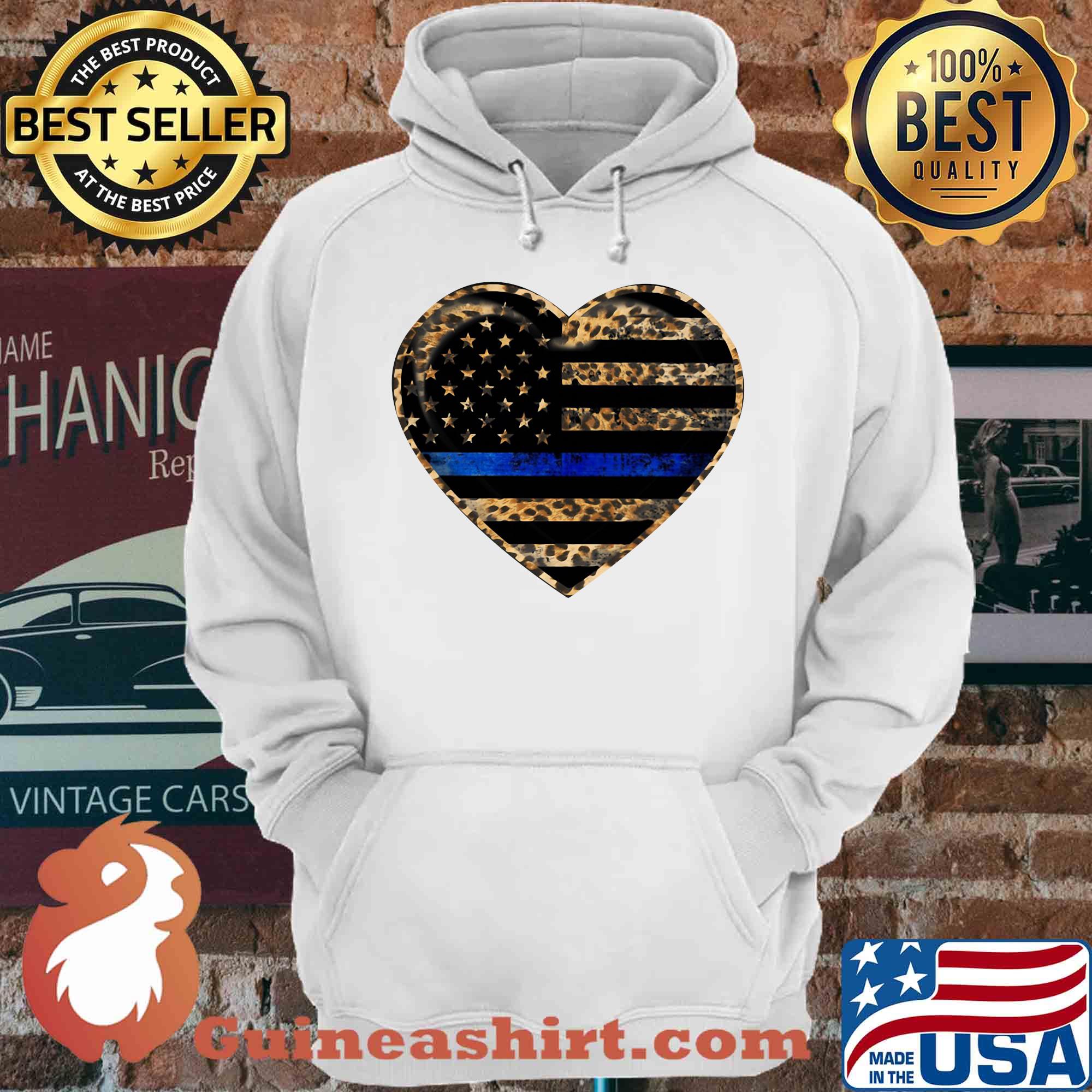 Blue Line Leopard Heart American Flag shirt