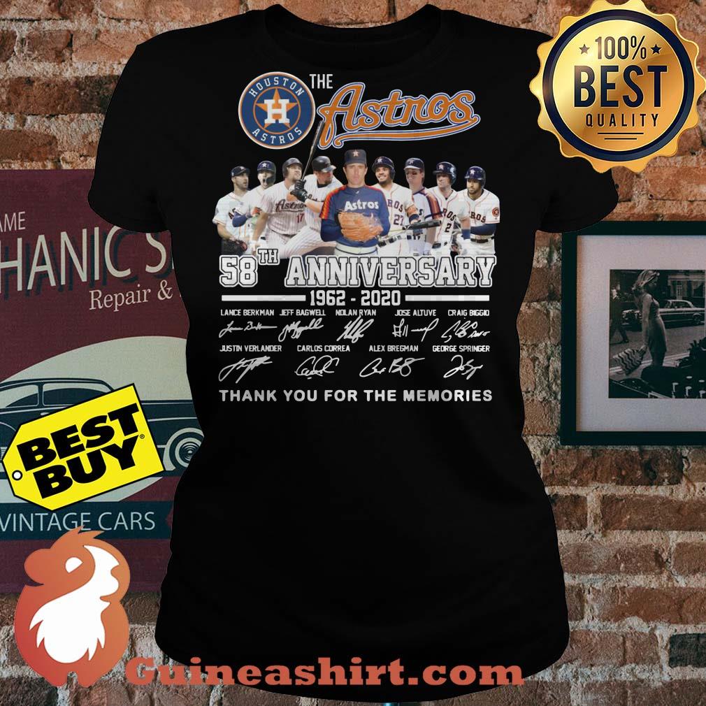 The Houston Astros 58th Anniversary 1962 - 2020 Signature Thank You For The Memories Ladies tee