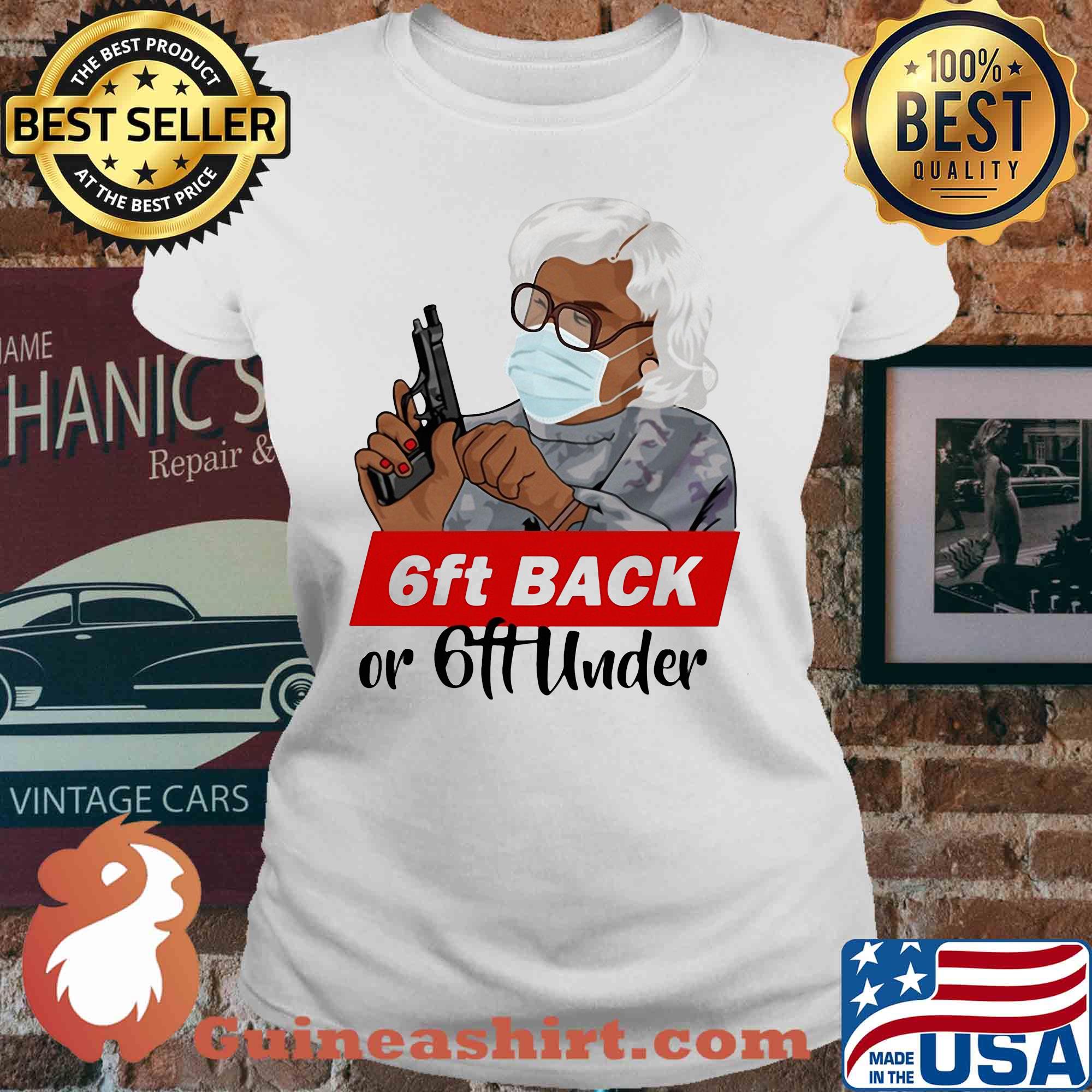 6ft back or 6ft under mask gun s V-neck