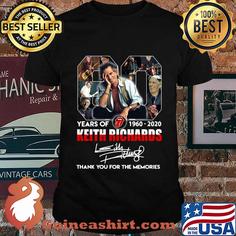 80 years of 1960 2020 the rolling stones keith richard thank you for the memories signatures shirt