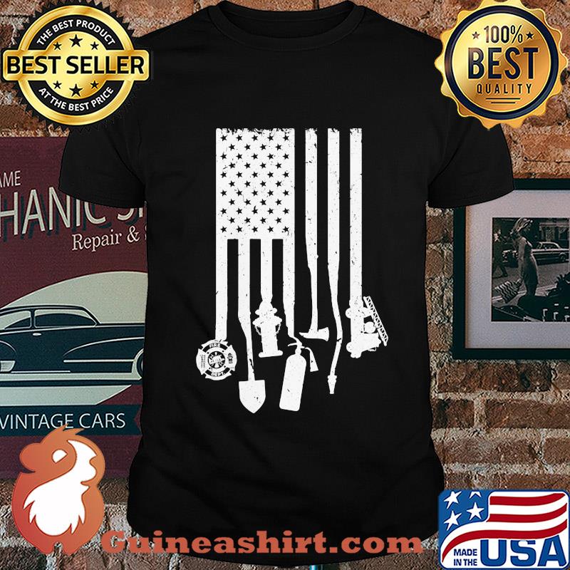 American flag veteran with firefighter shirt