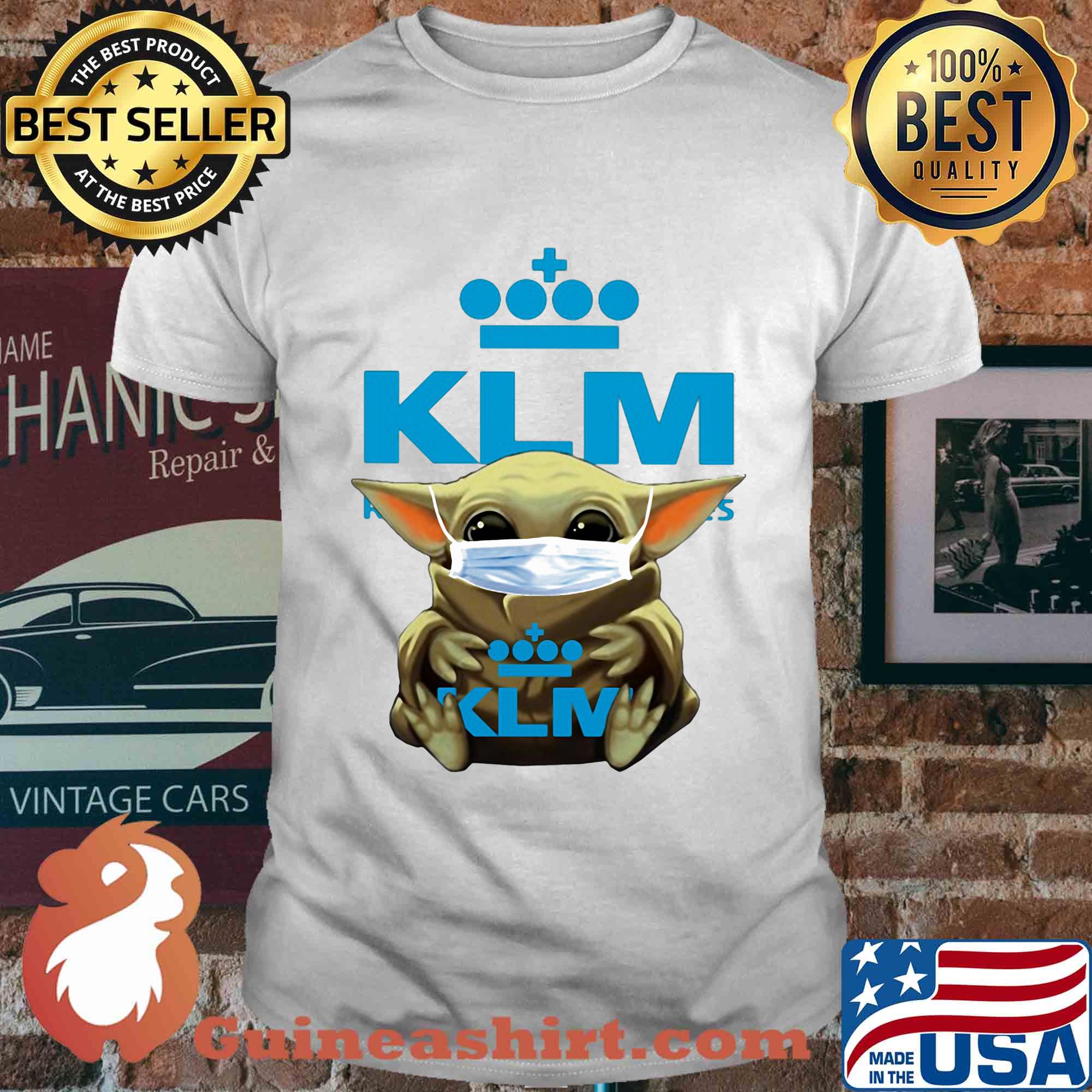 Baby yoda hug klm royal dutch airlines covid-19 2020 shirt