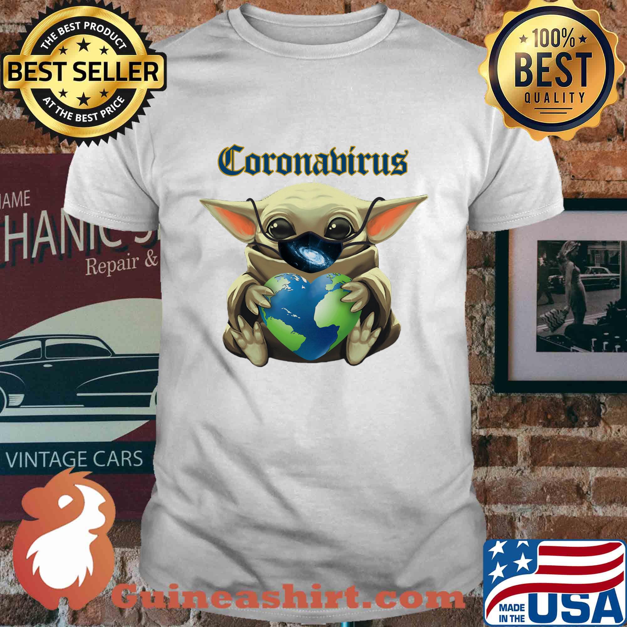 Baby yoda mask heart earth coronavirus shirt