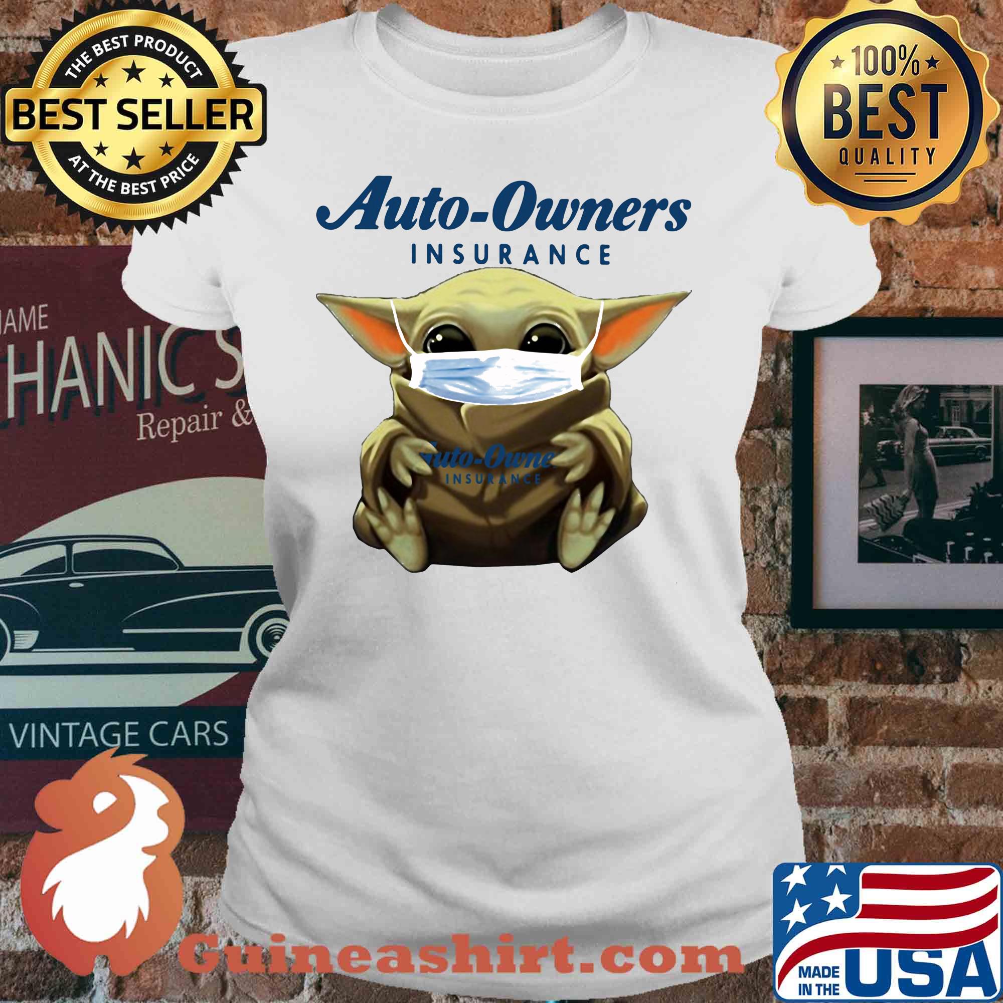 Baby Yoda mask hug Auto-Owners Insurance s V-neck