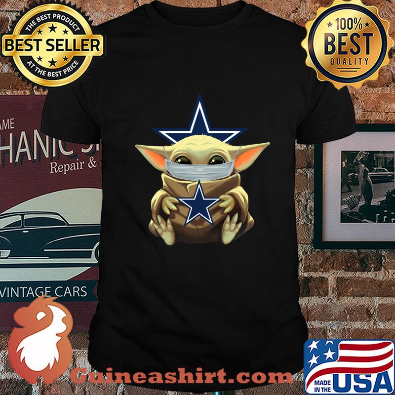 Baby Yoda mask hug Dallas Cowboy shirt