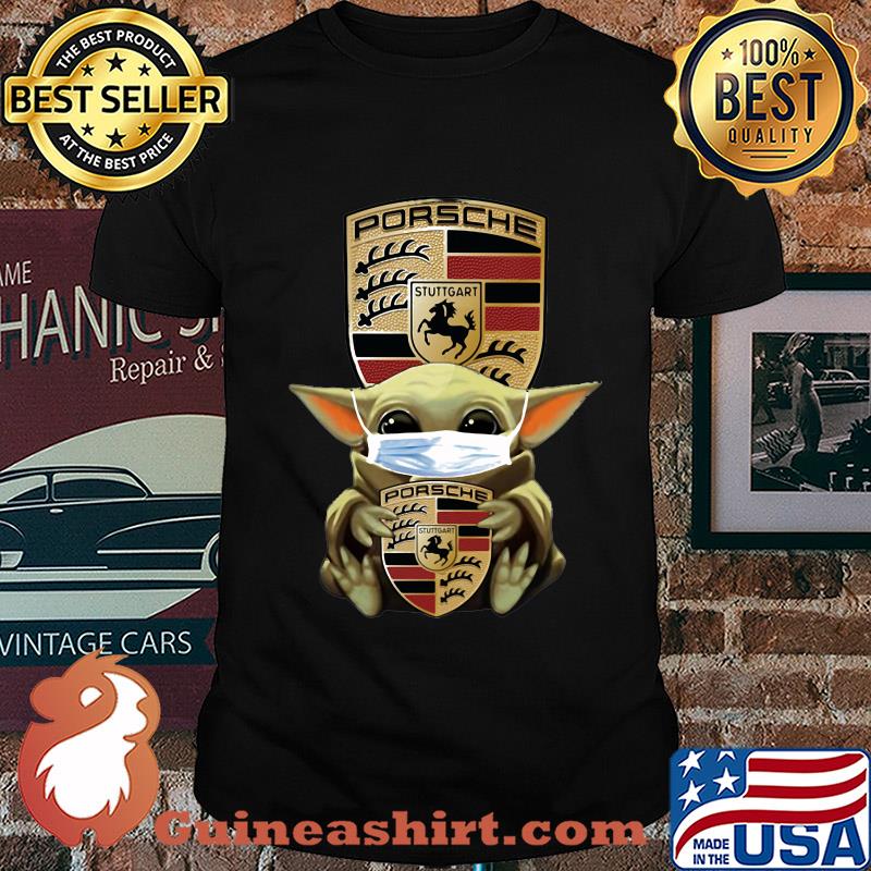 Baby Yoda mask hug Porsche Stuttgart shirt