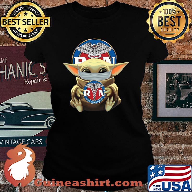 Baby Yoda mask hug Rin Registered nurse s Ladies tee