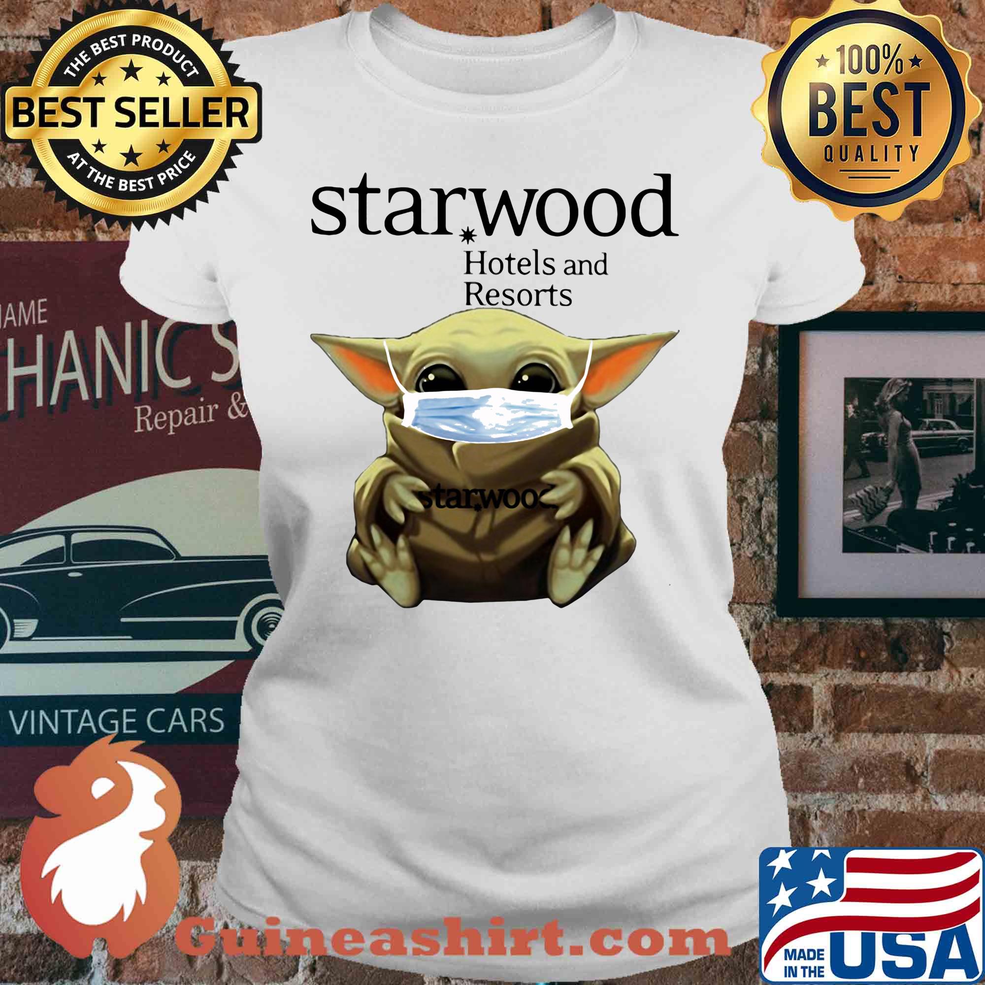 Baby Yoda mask hug Starwood Hotels and Resorts s V-neck