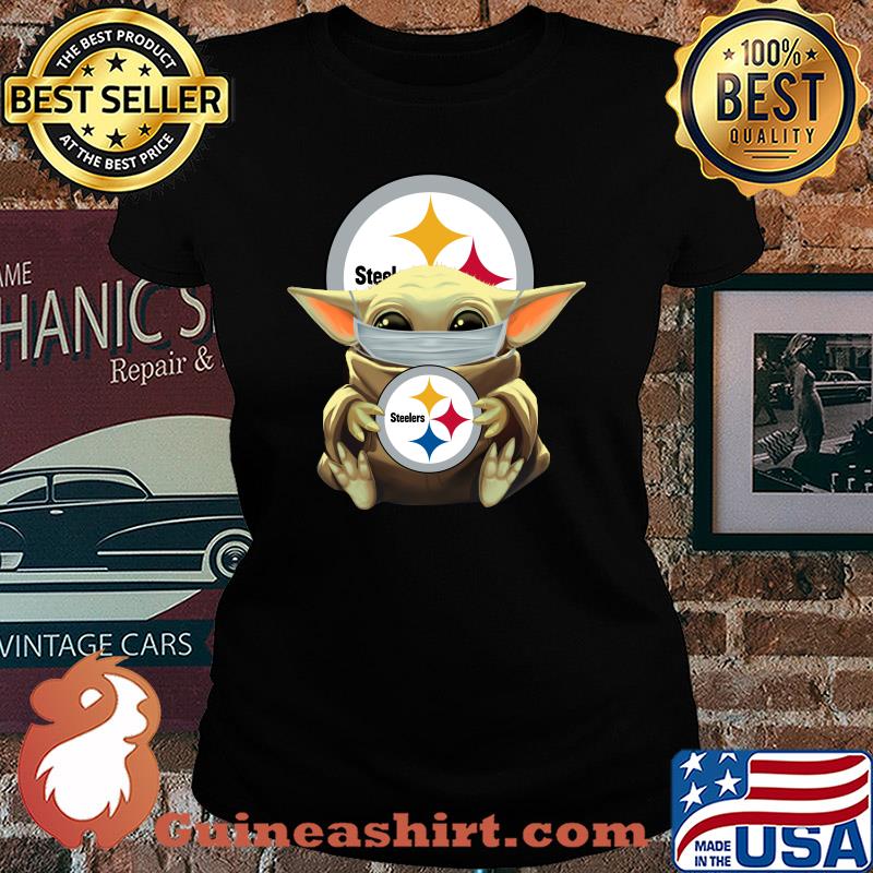 Baby Yoda mask hug Steelers s Ladies tee