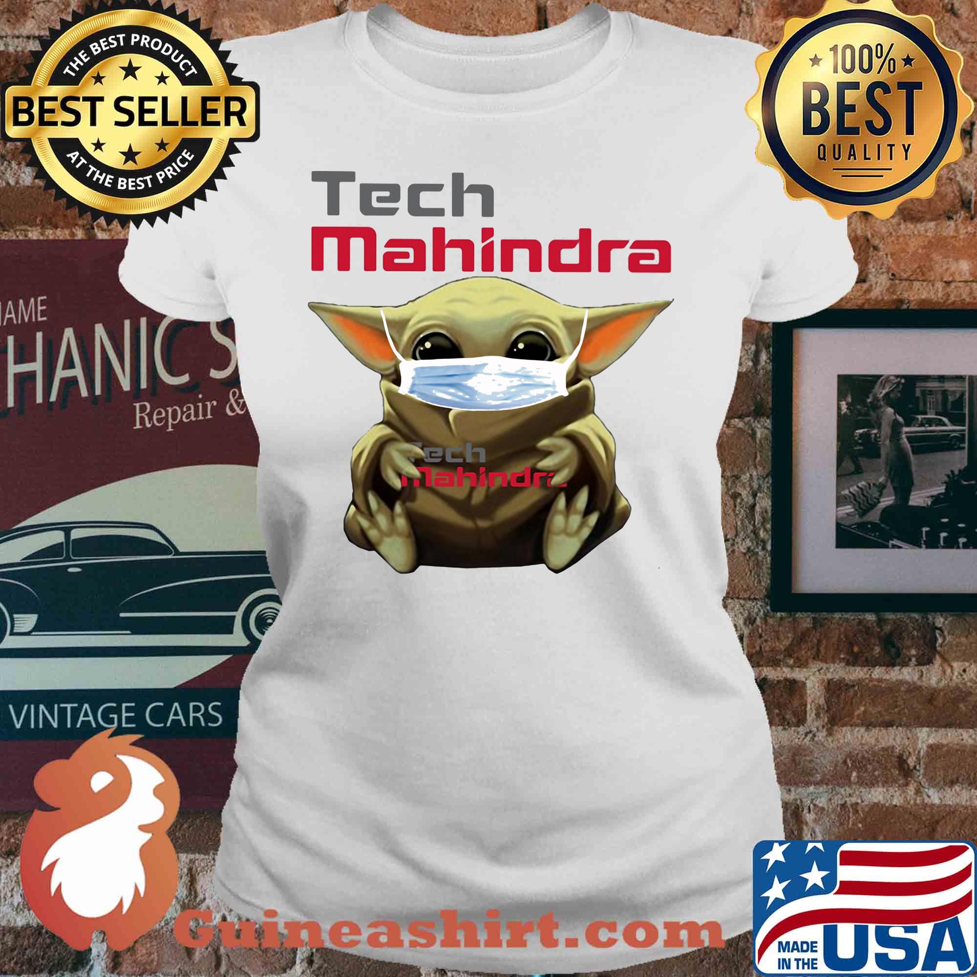 Baby Yoda mask hug Tech Mahindra s V-neck