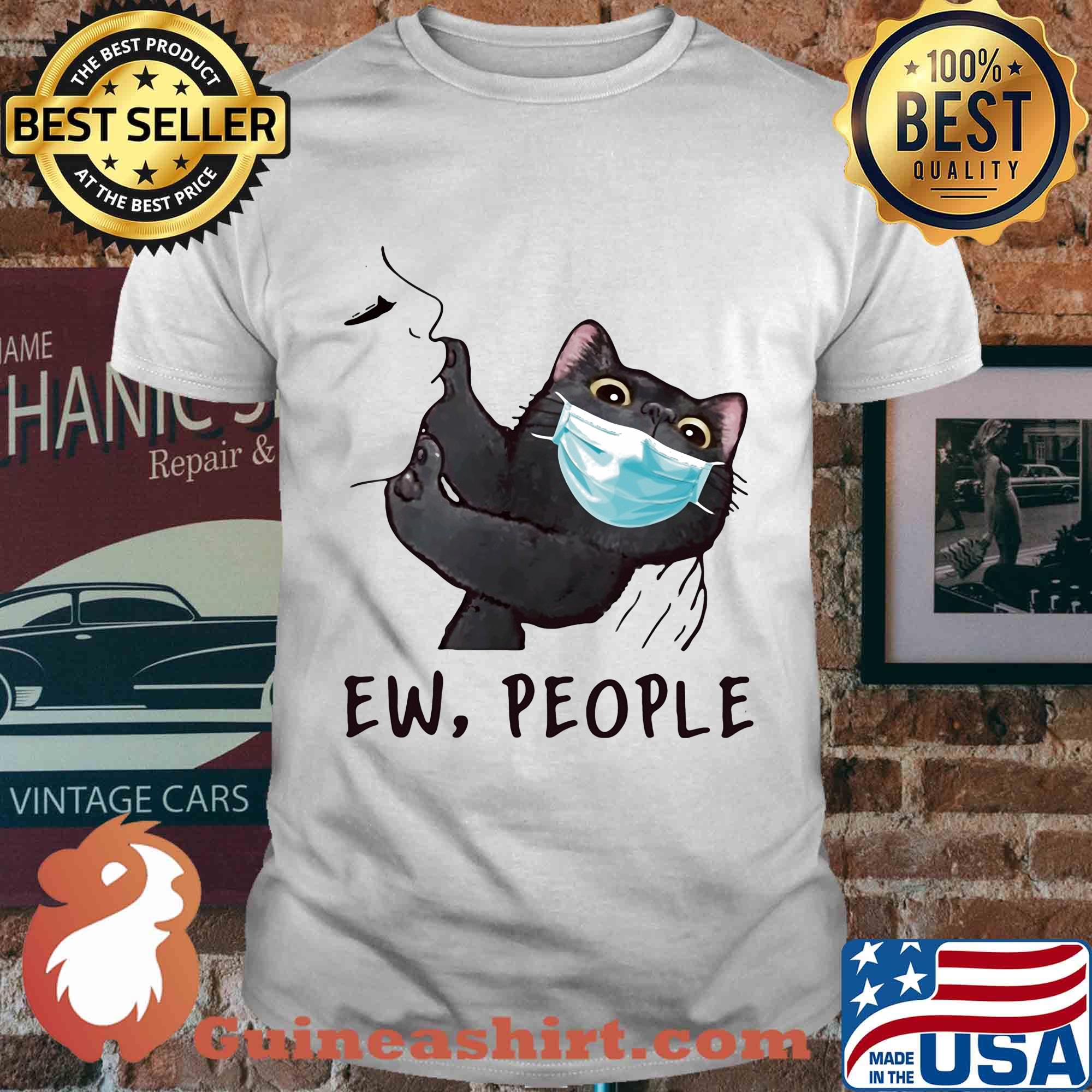 Black cat wear medical mask ew people covid-19 shirt
