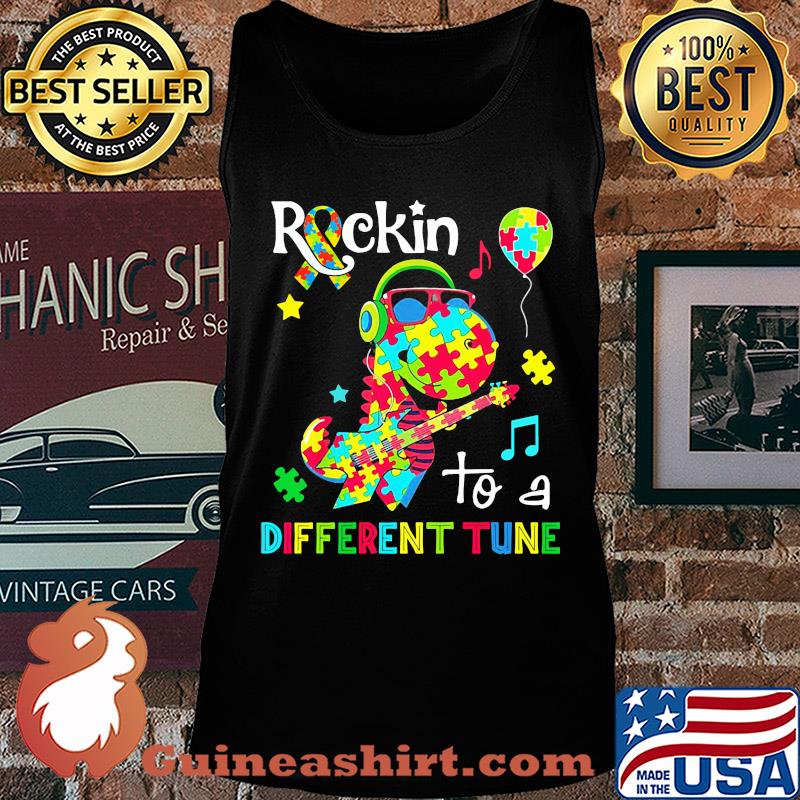 Dinosaur T Rex Rockin to a different tune Autism awareness s Tank top