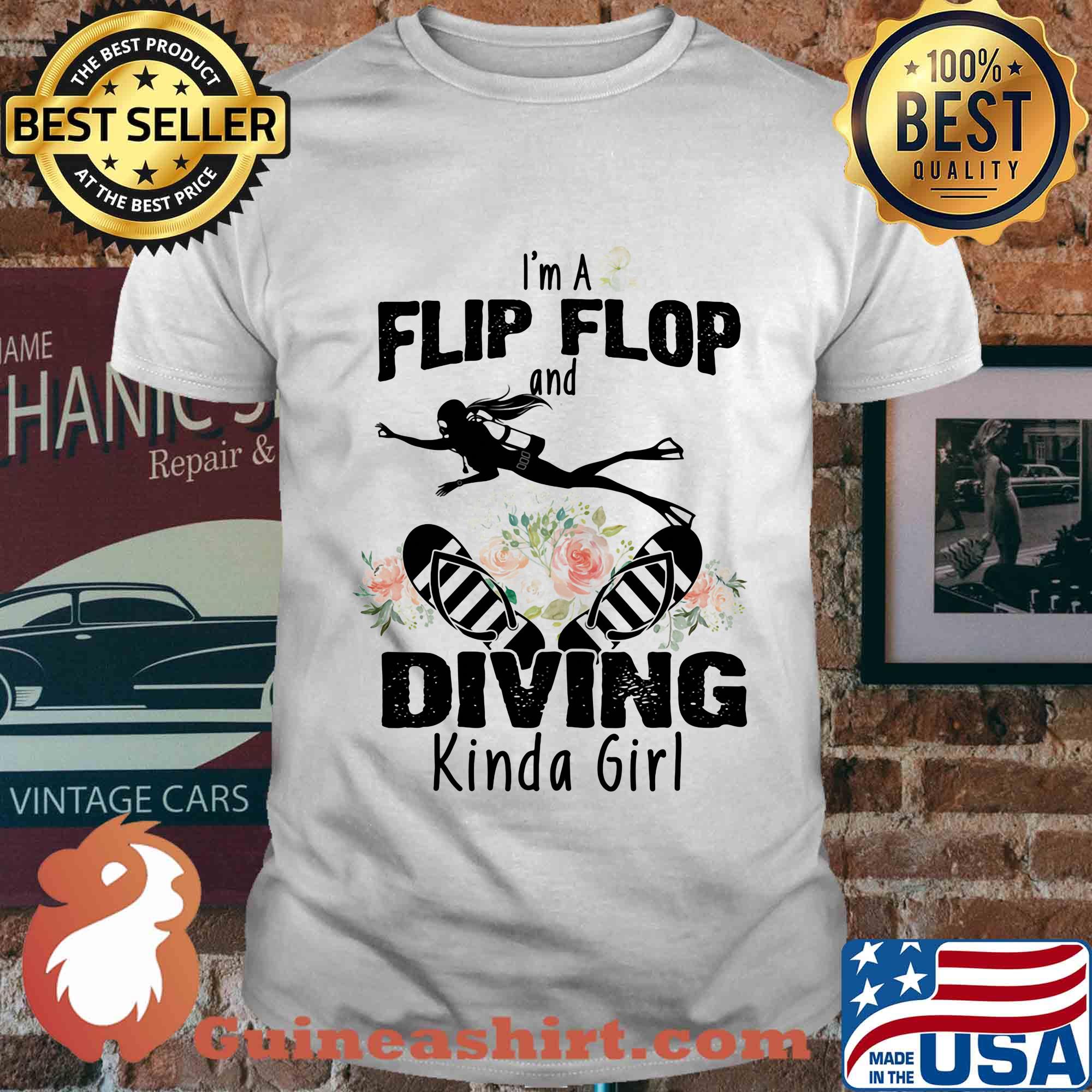 Flower I'm a flip flops and diving kinda girl shirt