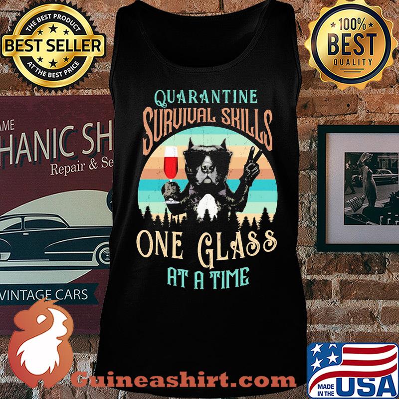 French bulldog drink wine quarantine survival skills one glass at a time vintage s Tank top