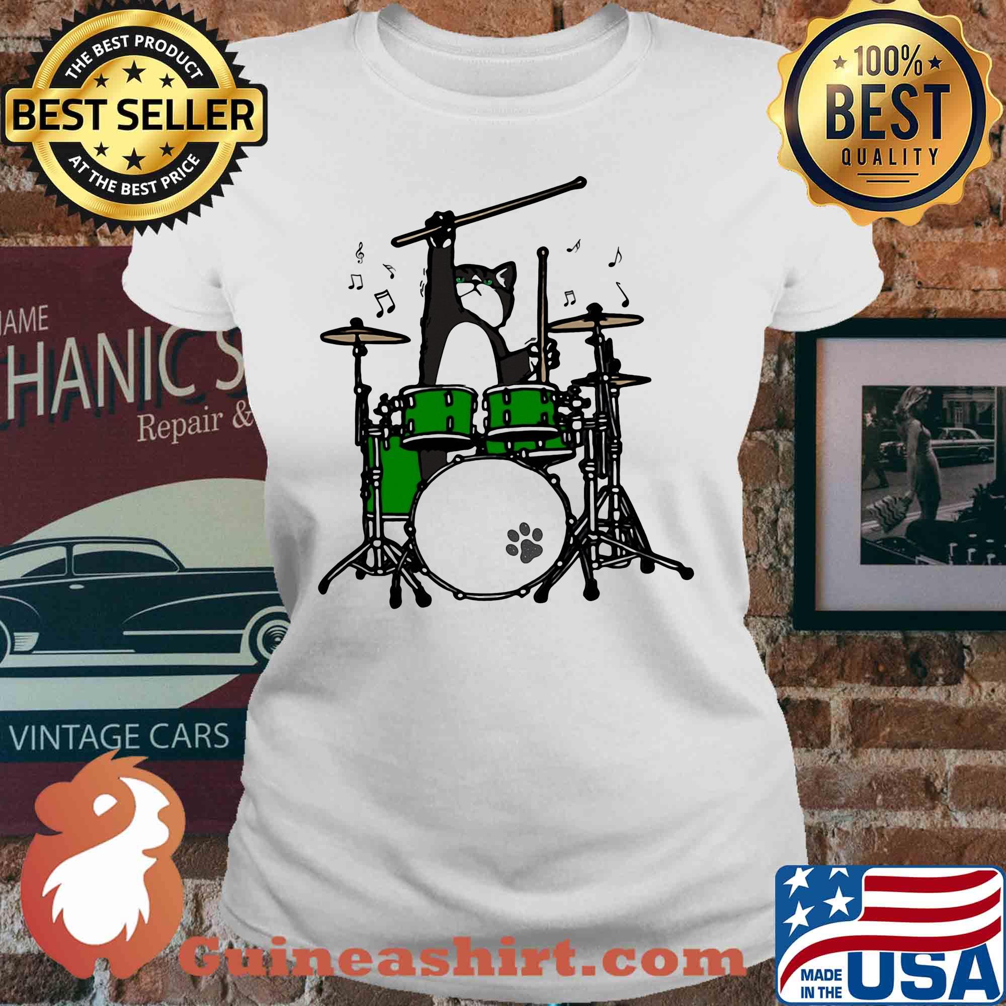 Funny Cat playing drums s V-neck
