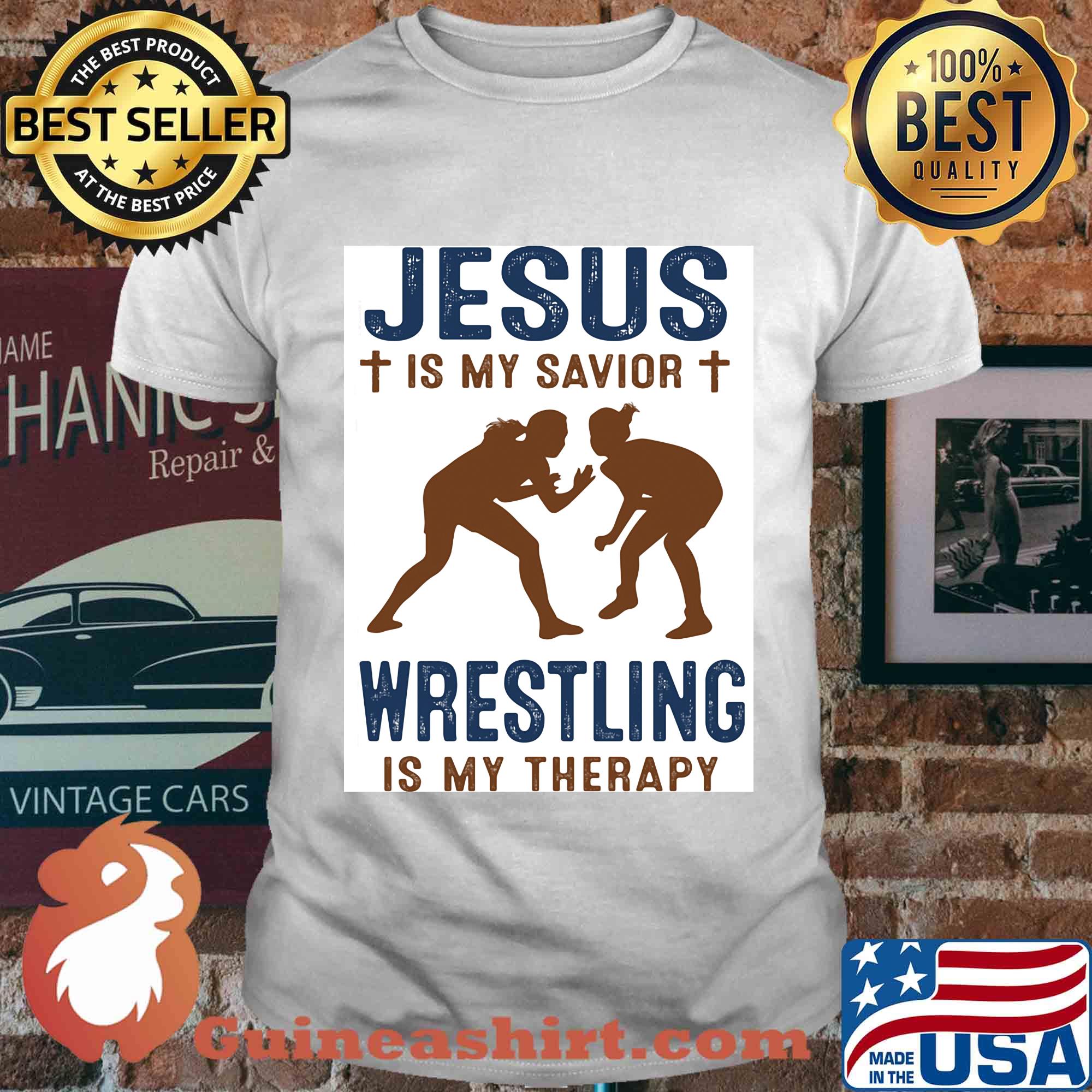 Girls Jesus is my savior wrestling is my therapy shirt