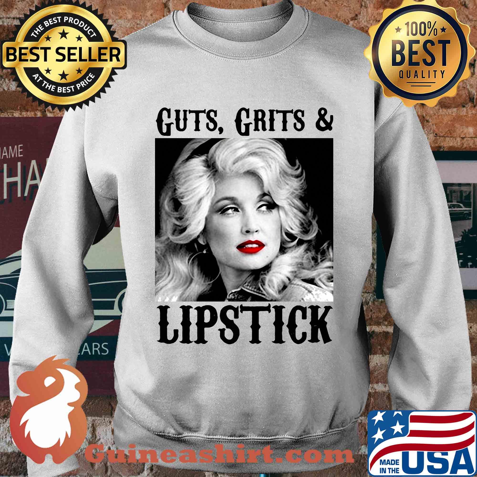 Guts grits and lipstick dolly parton picture white black s Sweater