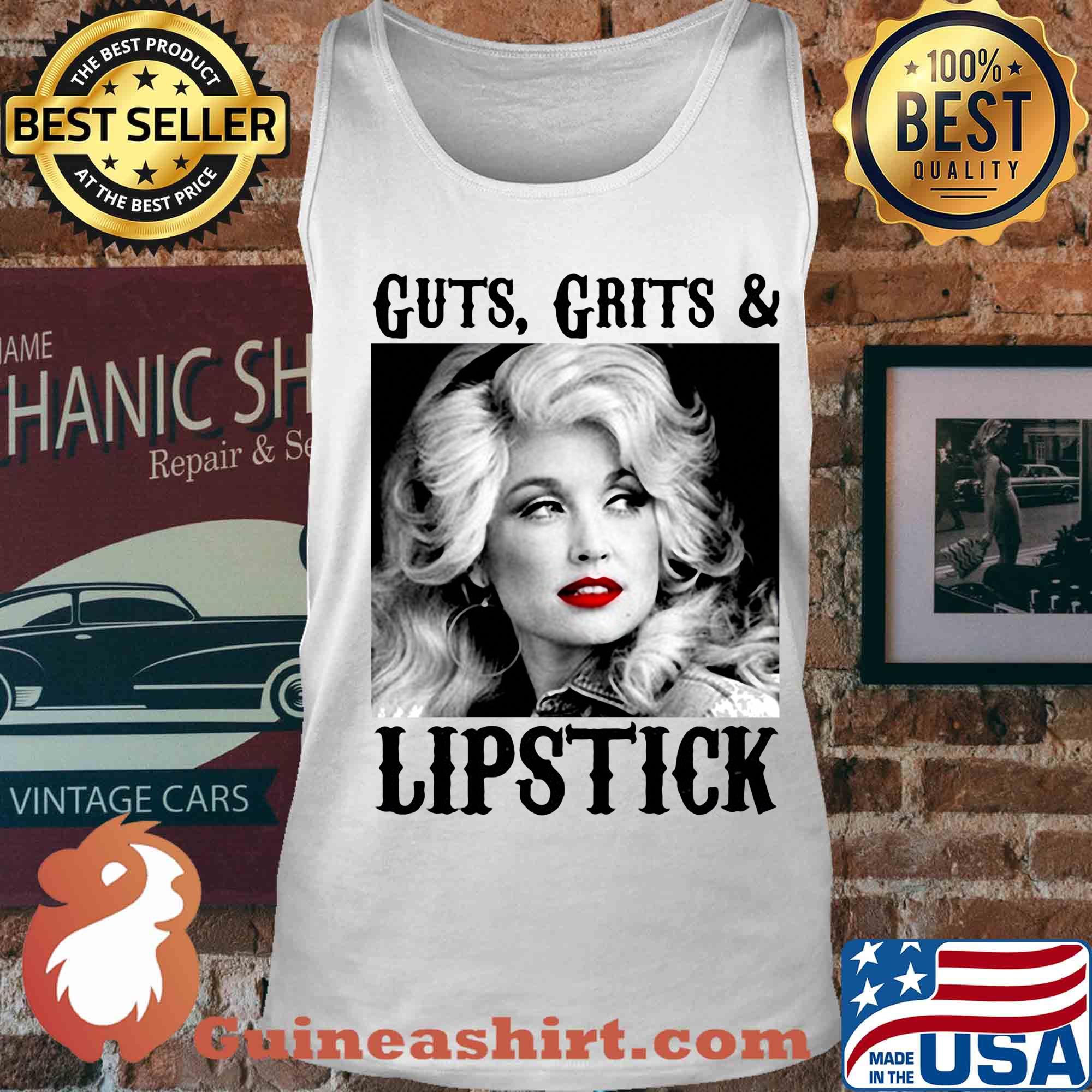 Guts grits and lipstick dolly parton picture white black s Tank top